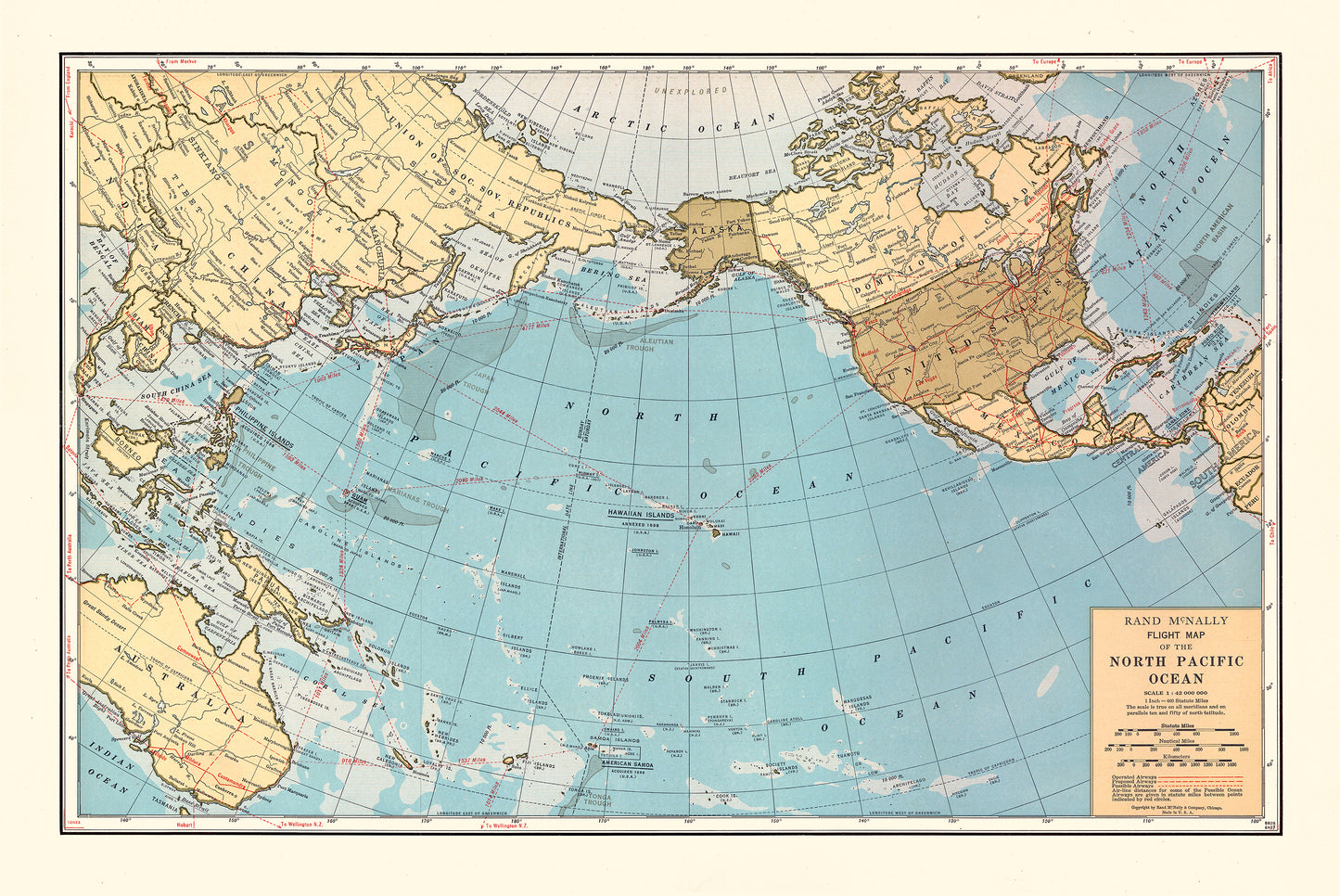 1929 Rand McNally Flight Map Pacific